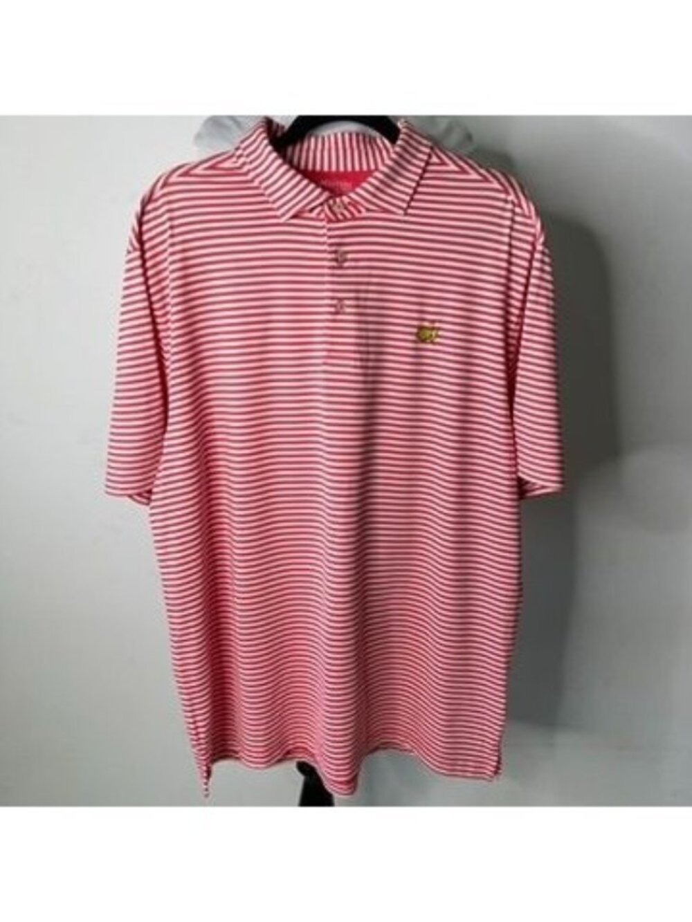 Masters Tech Golf Polo Shirt Mens Large L Red White Striped Performance Short Sl